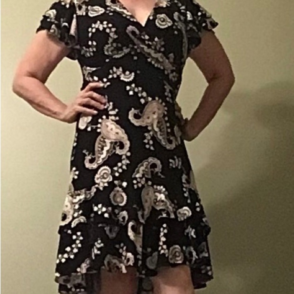 Tommy Hilfiger Black Paisley Floral Sundress with Pink Accents L